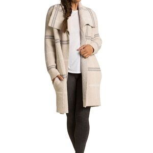 BAREFOOT DREAMS Cozychic Windowpane Plush Drape Front Cardigan In Stone Multi